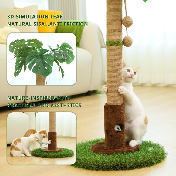 New 40in Cat Tree Beige with Scratching Post, Perch, and Hanging Ball Toy - Picture 5 of 7